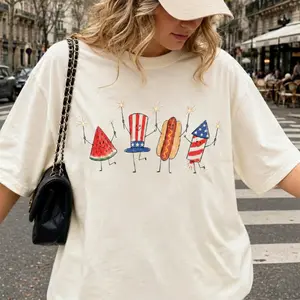 Comfort Colors Patriotic Doodle, Cute Fourth of July Shirt, Watermelon Hotdog Firework Shirt, Retro American Shirt, Funny Sumer 250th Shirt