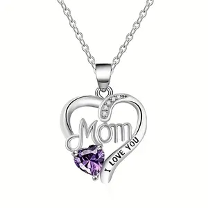 Elegant Heart-Shaped Pendant Necklace with Hollow Design & "MOM" Engraving - Titanium Steel & Cubic Synthetic Zirconia Mother's Day Gift for Women, Valentine's Day, Christmas, Weddings, Parties - No Box Included