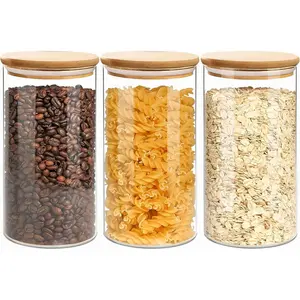1.5 Qt Round Glass Storage Containers with , Clear  Storage Container Jar with Sealing  Lid for Noodles Flour Cereal Rice Sugar  Coffee Beans, Round Set of 3