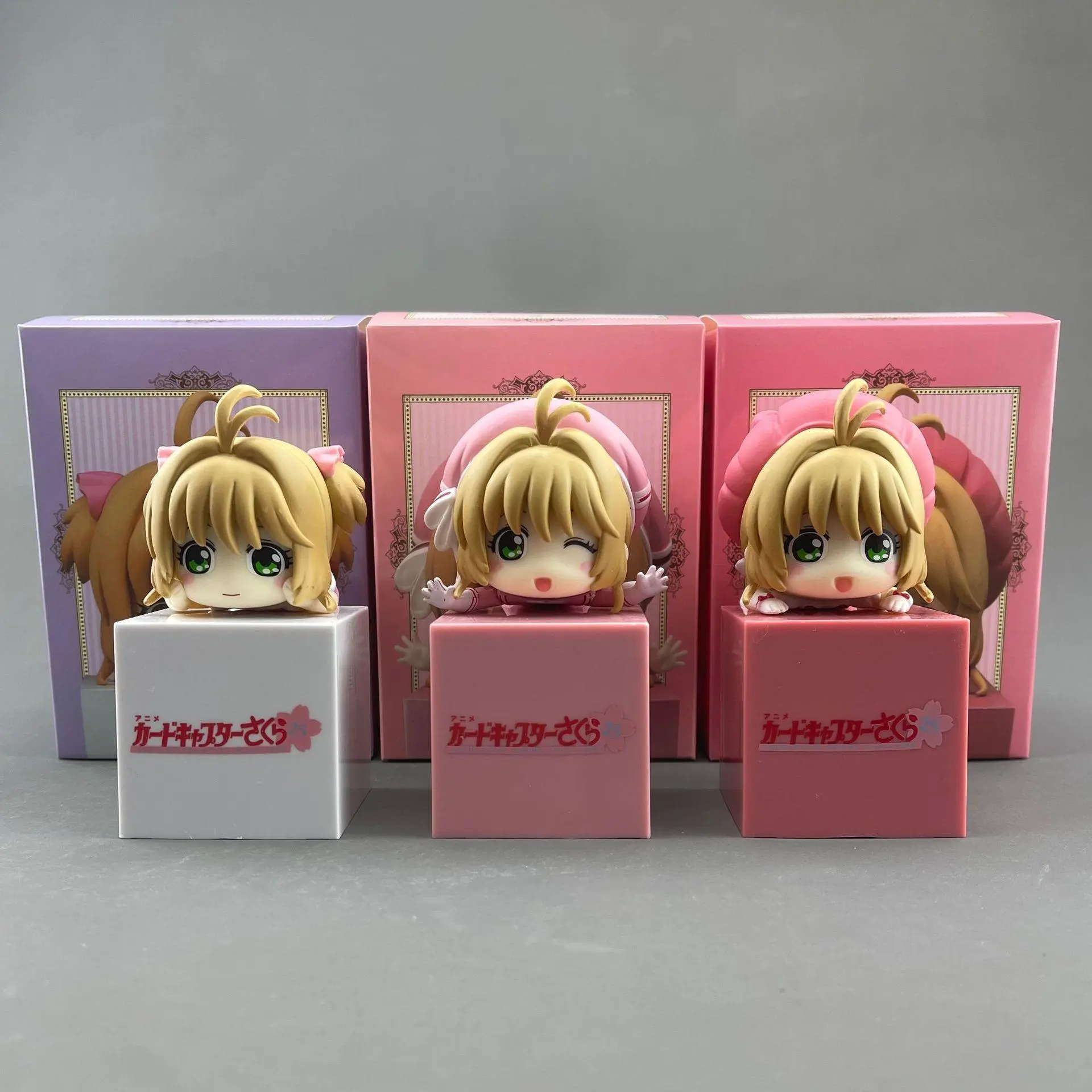 Boxed 3 Style 10cm Anime Card Captor Action Figures Q Version KINOMOTO SAKURA Lie Prone Figurines Doll Model Kids Toys Fans Gift