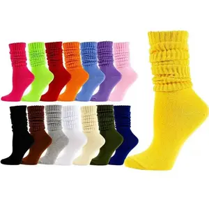 Loose Socks Knee High Socks Cotton Socks Extra Long Socks Pleated Socks for Women Comfortable Casual Socks Breathable All Season Socks