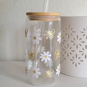 Honey Bee And Daisy Glass Cup