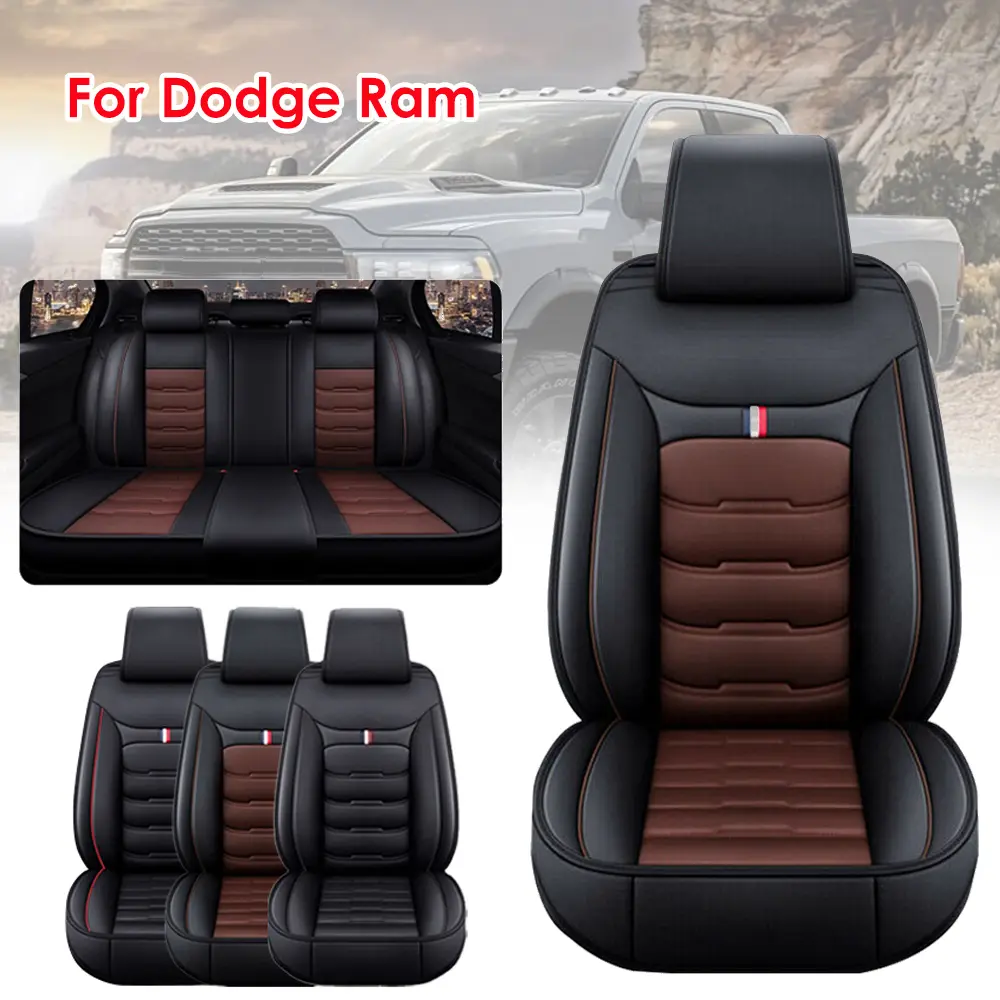 Fits for 2009-2023 Dodge Ram 1500 2500 3500 Premium Leather 5 Seat Cocers Full Set, Car Truck Pickup Front Rear Cushion Protector Pad Mat 5 Sit, Waterproof Non-Slip with Storage Bag