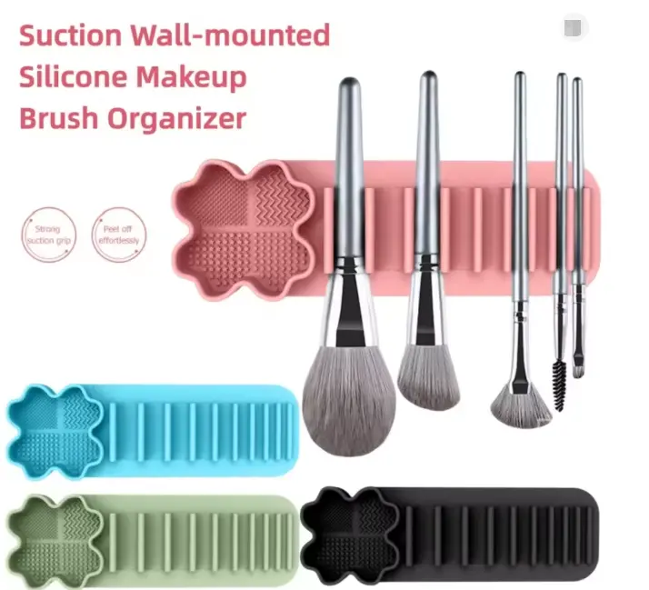 Vertical quick-dry makeup brush holder, with strong adhesive, scratch-resistant wall-mounted cosmetic storage rack, suitable for storing beauty products in various settings such as home dressing tables, bathrooms, and beauty salons