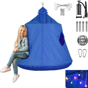 Arlopu Indoor Outdoor Hanging Tent, Durable Kids Adult Hanging Tree Tent, Portable Waterproof Play Tent with LED String Lights, 45"H x 44"W 330 lbs, Waterproof Tree Ceiling Pod for Camping Picnic Holiday Party Camo Playroom