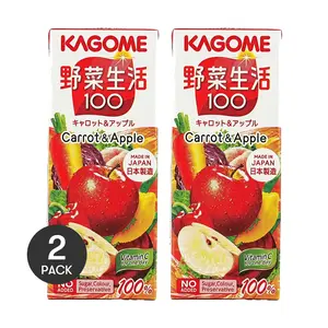 KAGOME Vegetable Life 100 Carrot & Apple Juice 200ml - 2 Pack | Rich in Vitamin C