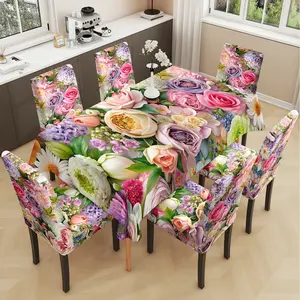 2/5/7PCS restaurant chair tablecloth cover, Dining Chair Slipcover, fresh and beautiful floral pattern print, elastic polyester fiber sliding cover, sewn closed, detachable cleaning, suitable for home, office, hotel chair decoration