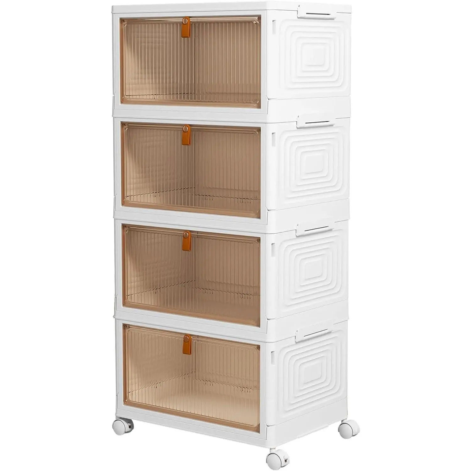 HYGRAD BUILT TO SURVIVE Foldable White Plastic Shoe Rack 2/3/4/5/6 Tier Stackable Storage Cabinet Box - Rolling Closet Storage Organizer Containers With Lids & Lockable Wheels For Home