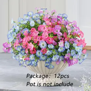 Artificial Flowers Fake Plants for Outdoors Decoration, 12 Bundles Silk Morning Glory with Eucalyptus Realistic UV Resistant Faux Flowers for Outside Planter Porch Yard Patio Garden Home Indoor, Mix, Plastic Flower Bulk