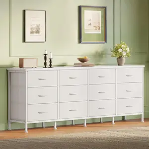 12 Drawer Dresser TV Stand for Bedroom, Wide Storage Chest with Fabric Drawers, TV Console Table with Metal Frame for Bedroom, Black / White / Gray / Rust Brown