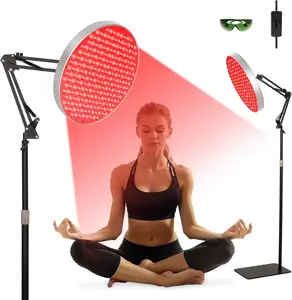 Round Red Light Therapy for Face and Body, Adjustable Height Stand, 660Nm Red Light Therapy & 850Nm Infrared Light Therapy Device，Skin Beauty