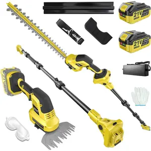 4-in-1 Cordless Pole Hedge Trimmer  , 16" Hedge Trimmer & 6" Grass Shear, Lightweight Electric Bush Trimmer, Dual 4000mAh , Dual-Action , 14.92 FT Max Reach for Gardening