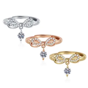 Zircon bow pendant ring for women niche design versatile opening adjustable index finger ring couple anniversary birthday gift