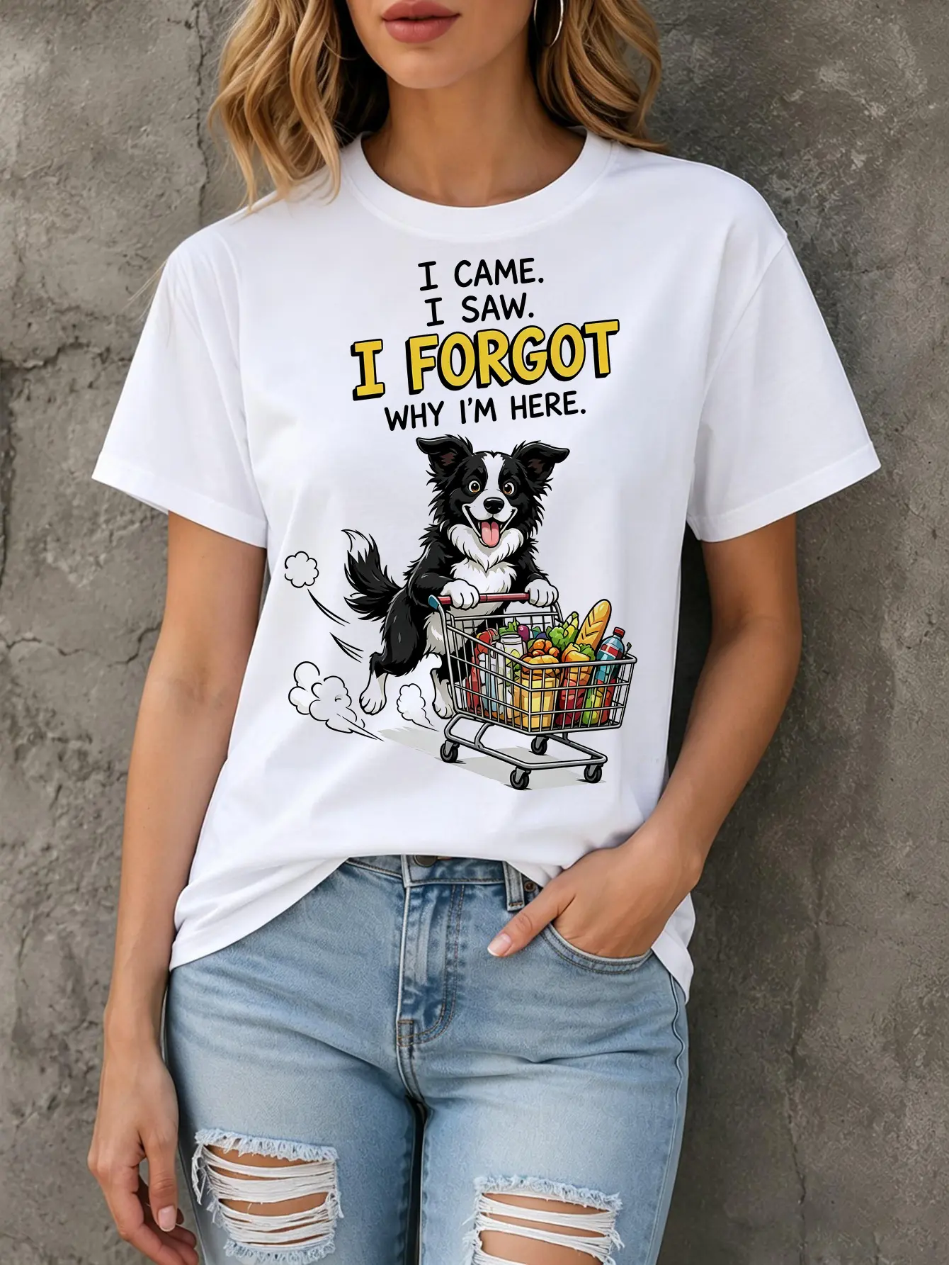 Men'S And Women'S T-Shirt Border Collie Grocery Sh unisex soft cotton short sleeve t shirt, vintage graphic casual tee for men women teens, perfect birthday holiday gift for camping travel gym daily street  wear