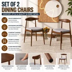 Dining Chairs Set of 2 Christopher Knight Home Rubberwood Dining Chair Walnut Wood Frame Light Gray Fabric Upholstered Kitchen Chairs Modern Mid Century Aesthetic Ergonomic Backrest Comfort Cushions