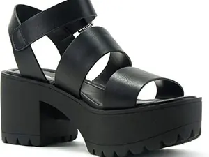 Soda ACCOUNT ~ Women Open Toe Two Bands Lug sole Fashion Block Heel Sandals with Adjustable Ankle Strap Girl Chunky