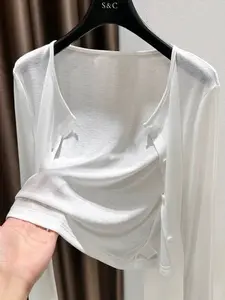 Spring Summer Outerwear Multicolor Shawl Thin Knit Small Coat Cardigan Tops for Women, Lightweight Stylish Fashion Accessory