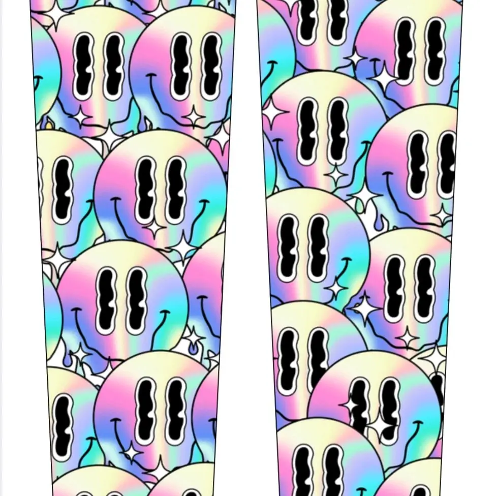 YOUTH Smiley Face Design Arm Sleeve - Colorful Patterned Design with Fun Character Faces