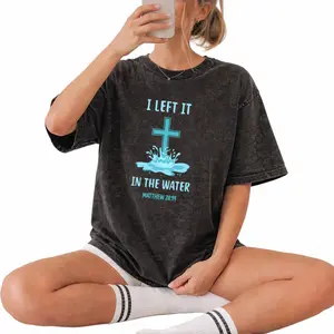 Casual 100% Cotton Tee Featuring Matthew 28:19 'I left it in the water.' with Cross Pattern, Perfect for Baptism