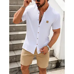Manfinity Homme Men's Solid Color Simple Short Sleeve Shirt And Shorts Set For Daily Wear