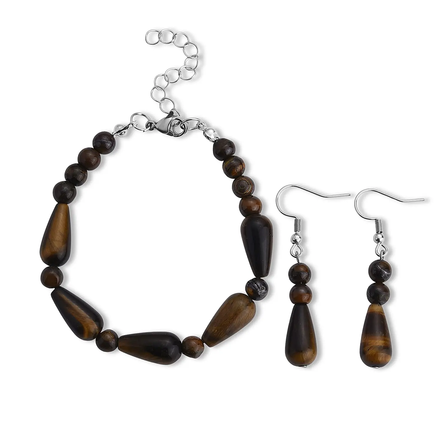 Lapis Lazuli 60.00 ctw Bracelet (7-9In) and Earrings in Stainless Steel