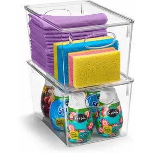 Large Clear Plastic Storage Bins with Lids Clear Stackable Storage Bins Laundry Room Organizer Bins Office Classroom Playroom Bathroom Laundry Room Organization and Storage 2 Pack