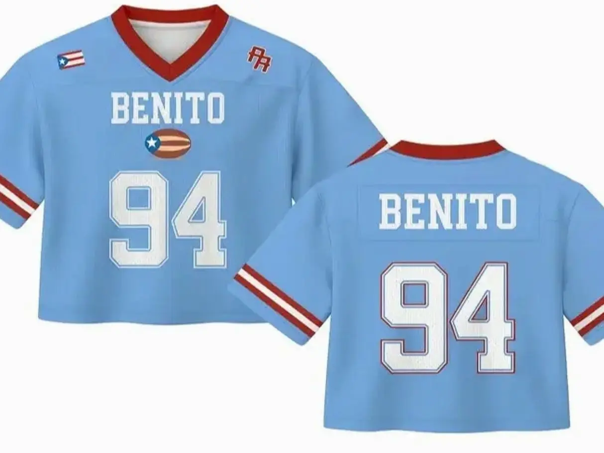Benito Crop Top Mesh Football Jersey, Puerto Rico Flag Crop Top Football Jersey Shirt, Gift for Unisex