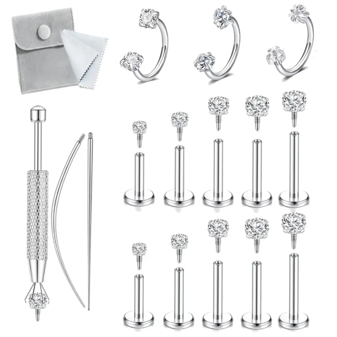 Flat Back Earrings, Tragus Piercing Jewelry for Women Men | 16G Helix Conch Rook Ear Cartilage Piercing Jewelry, Ideal Studs for Medusa Monroe Ashley Labret Snake Bite Lip