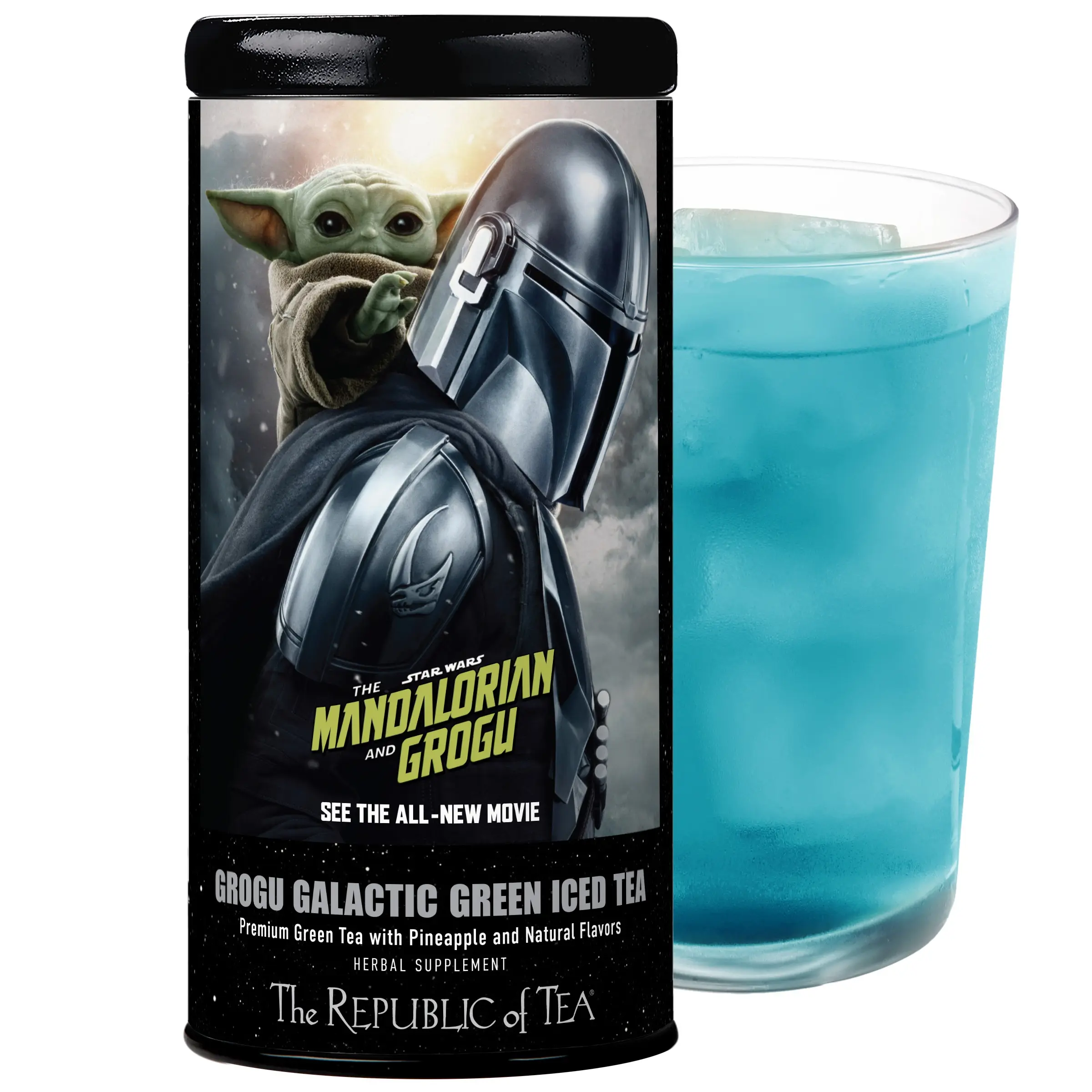 The Republic of Tea, Grogu Galactic Green Iced Tea, Green Tea with Pineapple, Star Wars The Mandalorian and Grogu, 6 One-Quart Pouches