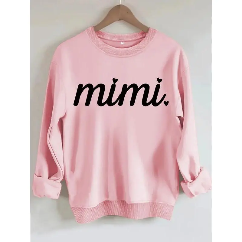 Women's Casual Mimi Heart Pattern Pullover Sweater, Soft Long Sleeve Round Neck Sweatshirt, Comfortable Daily Wear Women's Casual Mimi Heart Pattern Pullover Sweater, Soft Long Sleeve Round Neck Sweatshirt, Comfortable Daily Wear