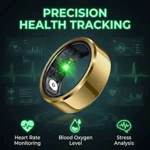 Smart Ring 2026 Health Tracker, Blood Pressure Heart Rate Sleep Monitor, IP68 5ATM Waterproof Fitness Ring, Multi Sport Smart Ring for Men Women