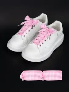 Cute Plaid Shoelaces with Metal Heads, Wide Fit for Daily Casual Entertainment, Sweet and Adorable Design, Pair Pack