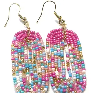 Alili bold accessories Pink Mixed Color and ombre mixed Handmade Seed Bead  Drop Earrings