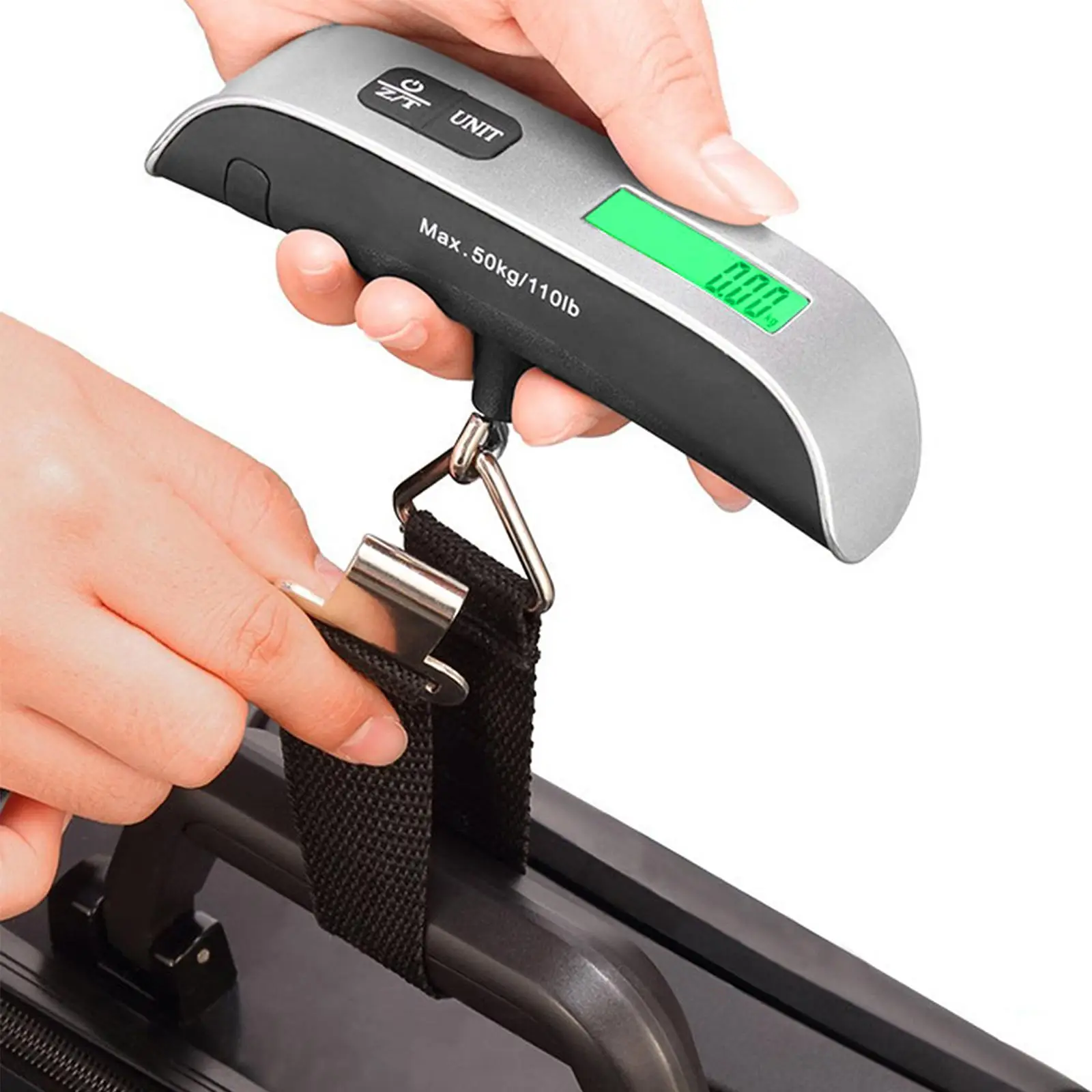 Portable Digital Hanging Luggage Scale, CR2032 Batteries Required 110 Pounds Digital Hanging Baggage Scale with Rubber Paint, Suitcase Weight Scale