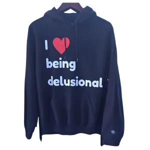 Black I Menswear "I ❤️ being delusional" Hoodie Long Sleeve Casual Pullover Tops