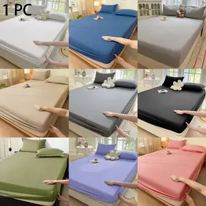 1 pc Soft Breathable Fitted Sheet, Breathable Sheets, Breathable Bedding, Bed Cover And Multifunctional Mattress Protector, All-Season Comfort, Solid Color Design, Suitable for Bedrooms, Guest Rooms, Dormitories, Apartments, No Pillowcase