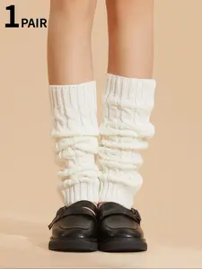 1/3 Pair of Women's Leg Warmers - White Knit Thermal Calf Socks, Knitted, Women's Winter Warmers, Ideal for Fall and Winter Wear, Casual