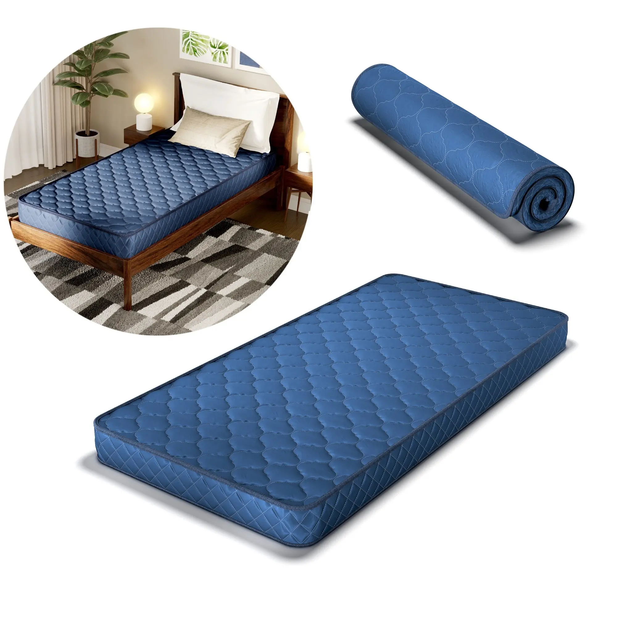 【On Deal】Ferroiarea Waterproof Twin Mattress 6 Inch High-Density Firm Foam, Protector with Stylish Diamond-Quilted Breathable Fabric, Distributes Weight Evenly, Navy Blue