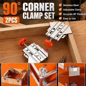 2PCS 90 Degree Corner Clamps for Woodworking, Stainless Steel Right Angle Clamp Set with Adjustable Swing Jaw, Open T-Shaped Wood Clamps for Picture Frames, Cabinet Assembly, Welding Fixing, DIY Projects, Carpenter Tools Gifts for Dad