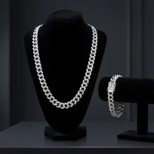 Men's Cuban Link Necklace & Bracelet Set Iced Out Hip Hop Jewelry Punk Streetwear Bling Bold Chain for Men Gift for Him Birthday Party Accessory  birthstone handmade  gifts  bf necklaces  men november Sterling Silver Cross with  tennis  swan  gold lincoln