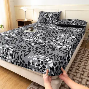3pcs Chic Black White Leopard Fitted Sheet Set,Animal Print Bedding for Trendy Bedroom,Room And Dormitories Mattress Protector(1 Fitted Sheet + 2 Pillowcase No Pillow)