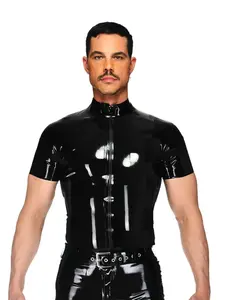 Men's Motorcycle Style Slim Fit Short Sleeve Top, European and American Fashion, Stage Bar Performance Wear, Trendy Men's Clothing