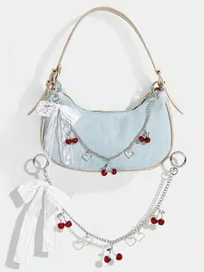 New Y2K Style Minimalist High-End Black & White Lace Bow Faux Cherry Pendant DIY Bag Charm Gifts For Women Phone Accessories Personalised Gifts Funny Gifts Phone Charm