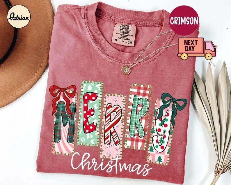 Comfort Colors Merry Christmas Shirt by Adrian Originals, Retro 70s Christmas Graphic T-shirt, Vintage Holiday, Garment-Dyed Soft Cotton, Made In The USA