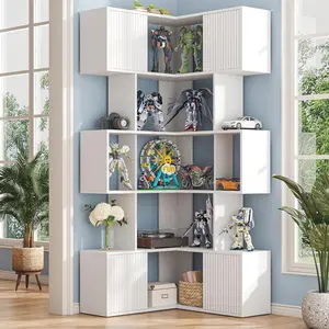 71 in Freestanding L-Shaped 6-Tier Corner Cube Bookcase, Space Saver Modern Cubes Storage Shelf with Anti-Slip Mats, Heavy-Duty Steel Curio Display Unit for Living Room, Home Office