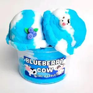 Blueberry Cow Cloud Slime  8 Fl OZ – White & Blue Drizzly Cloud Slime with Blueberry Scent, Cow & Berry Charms – Beginner Friendly Soft Stretchy Slime