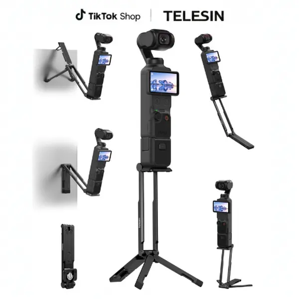 TELESIN 1/4" Screw Mantis Wall Mount Expansion Bracket Tripod for Xtra Muse,DJI Osmo Pocket 3/4/4P,360°Adjustable Vlog Holder with Strong Magnet, Back Folding,Concealed Mantis Hook, Multi Mode Grip for Desktop Video