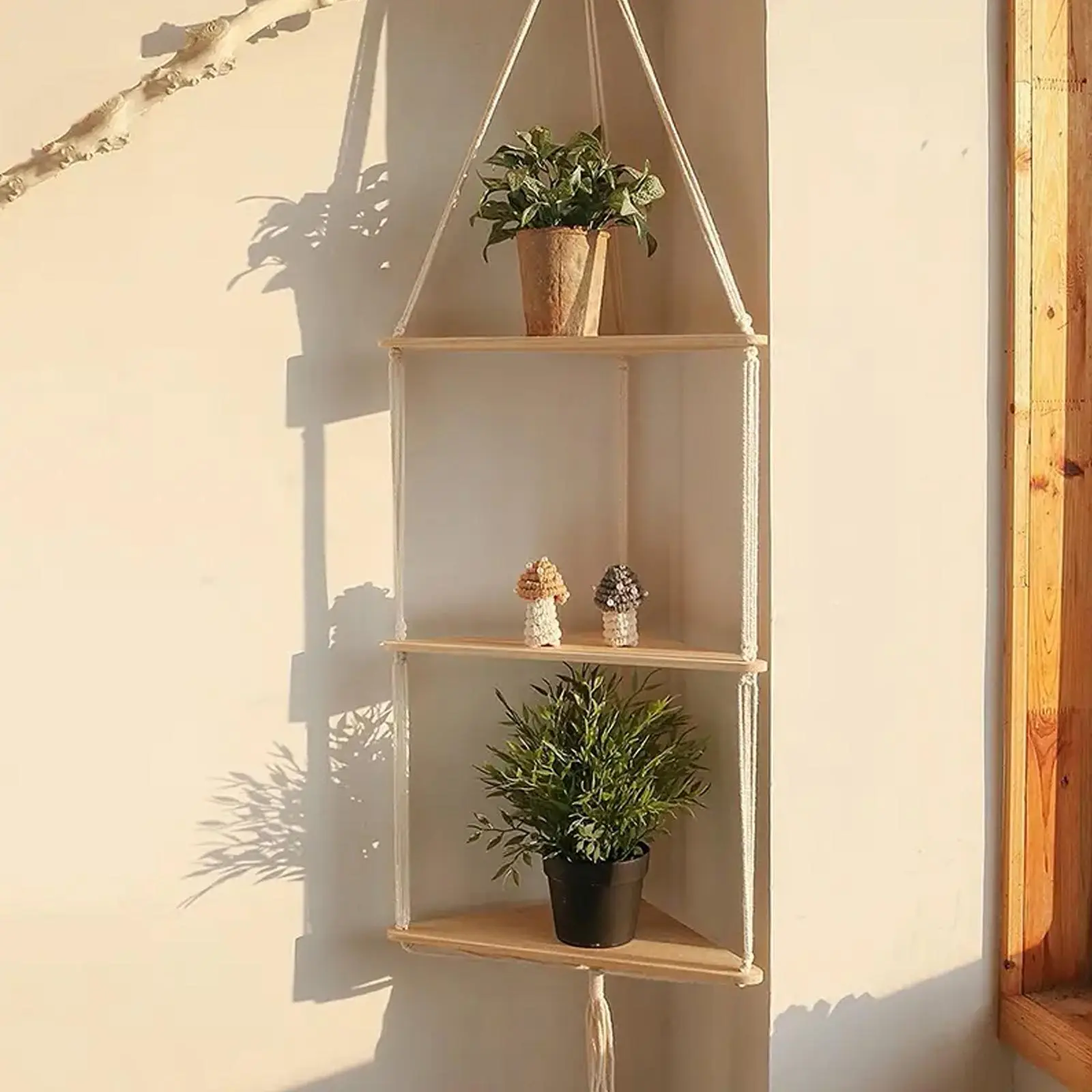 Multicolor Boho Wooden Wall-Mounted Triangle Shelf - 1pc Hanging Storage Rack for Bedroom, Living Room Home Decor