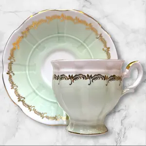 Vintage Crown Staffordshire Mint Green Cup & Saucer | Bone China | Exc Condition