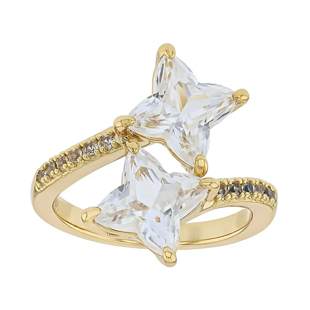 JTV White Lab Created Sapphire 18K Yellow Gold Over Brass Flower Cut Ring 4.30ctw
